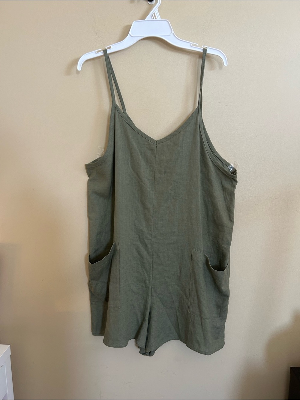 Shinestar Olive-Tone Sleeveless Linen blend Loose fit Shorts Romper